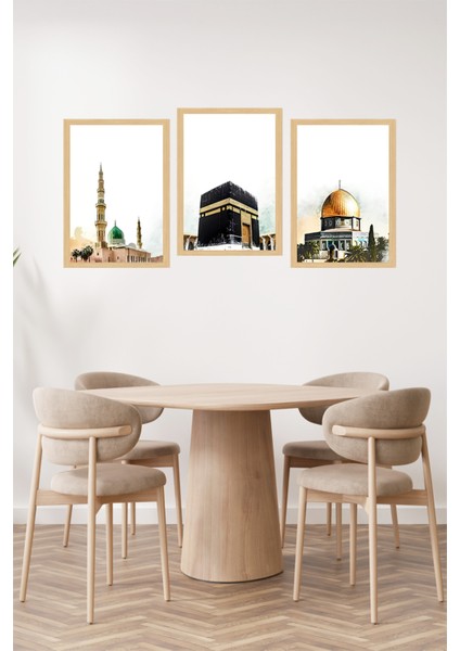 🕋 Üç Mescid Temalı Çerçeve Görünümlü Tablo Seti – Manevi Dokunuşlu Duvar Dekoru 🕌🕊️ CRVS1237 13 x 17 fiyatları