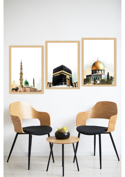 🕋 Üç Mescid Temalı Çerçeve Görünümlü Tablo Seti – Manevi Dokunuşlu Duvar Dekoru 🕌🕊️ CRVS1237 13 x 17 modelleri