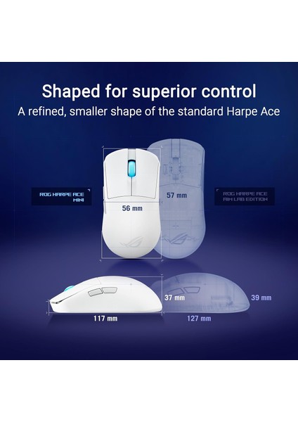 Rog Harpe Ace Mini Kablosuz Oyun Faresi̇, 49G Hafi̇f, Aimpoint Pro 42K Opti̇k Sensör, Opti̇k Mi modelleri