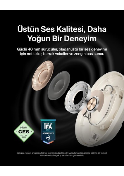 AUD008 Sf Kafaüstü Kulaklık-Krem - 60 Saat Oynatma Özellikli Kulak Üstü Kulaklık, Derin Bas, fiyatları