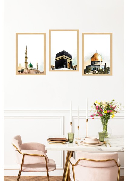 🕋 Üç Mescid Temalı Çerçeve Görünümlü Tablo Seti – Manevi Dokunuşlu Duvar Dekoru 🕌🕊️ CRVS1237 13 x 17 fırsatları