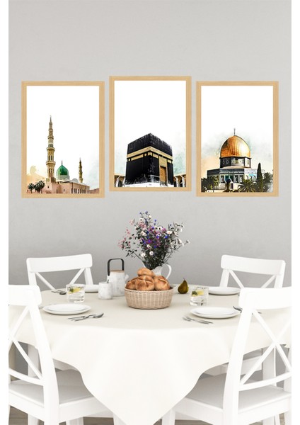 🕋 Üç Mescid Temalı Çerçeve Görünümlü Tablo Seti – Manevi Dokunuşlu Duvar Dekoru 🕌🕊️ CRVS1237 13 x 17 indirimleri