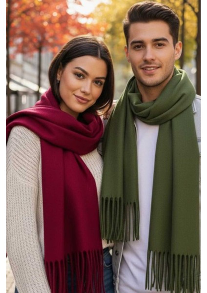 Unisex Yumuşak Dokulu Püsküllü Kışlık Buklet Atkı Şal 2'li Set