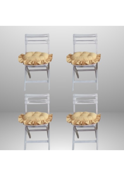 Fırfırlı, Saçaklı Oval Sandalye Minderi 40X40 cm ( 4 Adet )