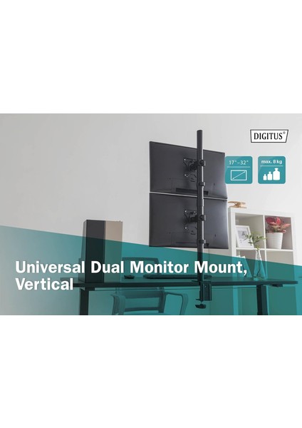 Evrensel Çift Monitör Tutucu, Dikey Maks. Vesa 100 x 100, Siyah, (DA90438) modelleri