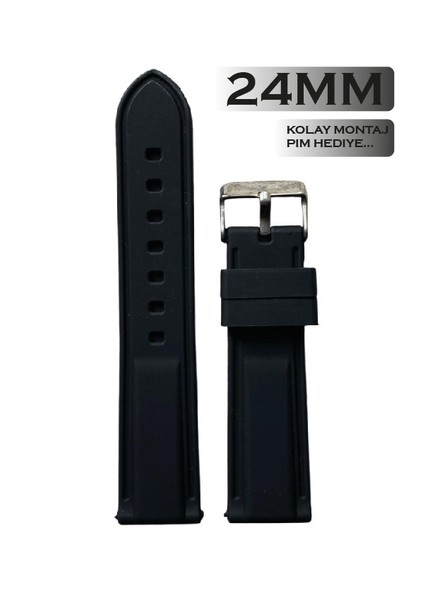 Bombeli Silikon Premium Saat Kordonu – 18MM / 20MM / 22MM – Siyah, Lacivert, Haki – Paslanmaz Çelik Tokalı + Pim Hediyeli
