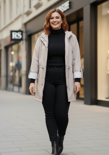 Büyük Beden Kapüşonlu Bej Renkli Bonding Ceket modelleri