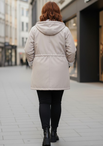 Büyük Beden Kapüşonlu Bej Renkli Bonding Ceket fırsatları