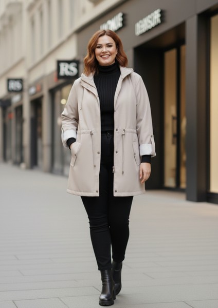 Büyük Beden Kapüşonlu Bej Renkli Bonding Ceket indirimleri