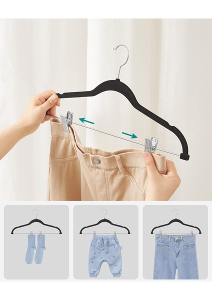 Elbise Askısı Kadife, 12'li Set, Etek Askısı, 42,5 cm Genişliğinde, Ayarlanabilir Klipsli, modelleri