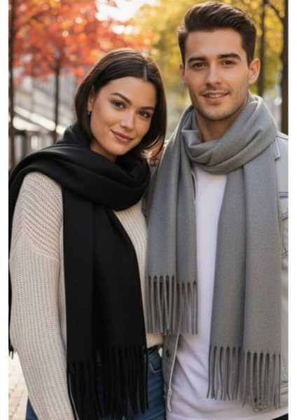 Unisex Yumuşak Dokulu Püsküllü Kışlık Buklet Atkı Şal 2'li Set