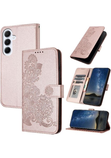 Samsung Galaxy A26 Için Kart Yuvası ve Destekli Koruyucu Manyetik Kapatmalı Pu Deri Kılıf (Yurt Dışından)
