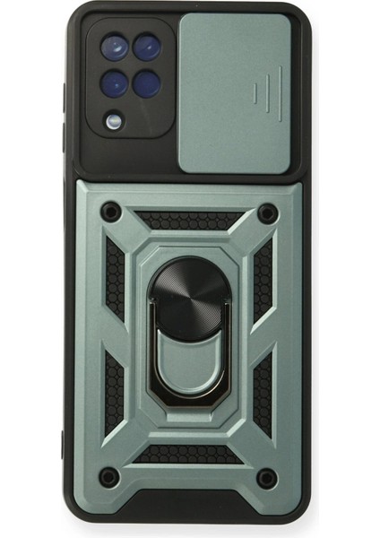 Samsung Galaxy A12 Kılıf Pars Lens Yüzüklü Silikon - Yeşil - A9802-3598