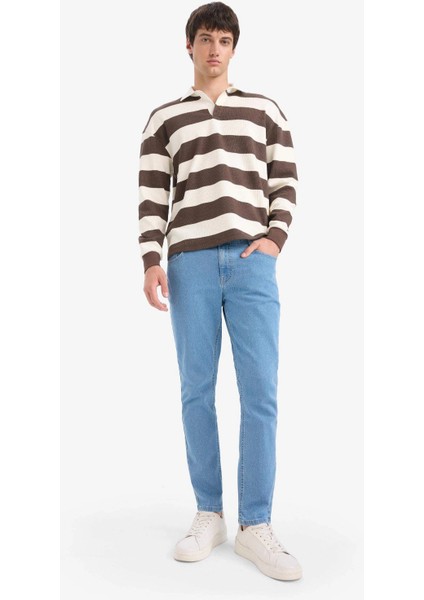 E8440 Kahve Boxy Fit Polo Yaka Çizgili Waffle Sweatshirt fırsatları