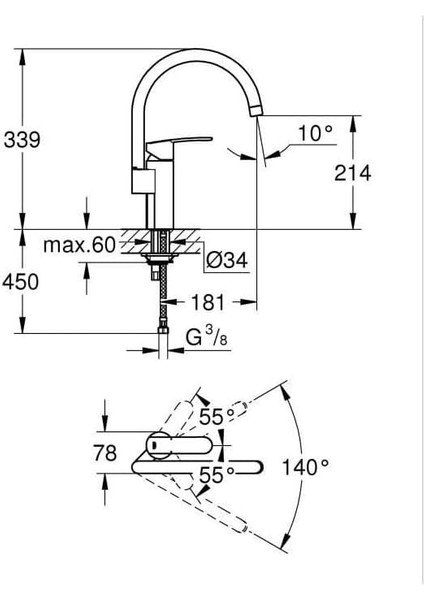 Wave Cosmopolitan Quickfix Eviye Bataryası |0°/150°/360° Dönüş Açısı | Krom | 32449001 modelleri