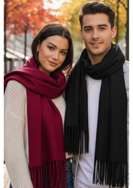 Unisex Yumuşak Dokulu Püsküllü Kışlık Buklet Atkı Şal 2'li Set