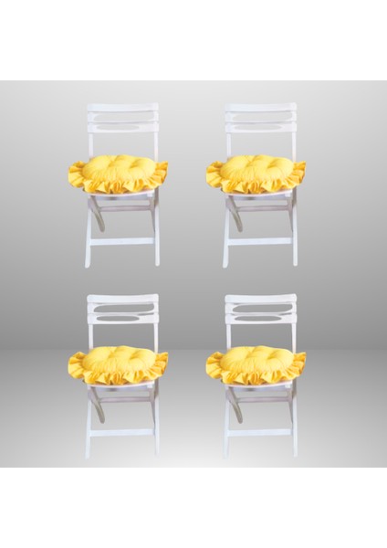 Fırfırlı, Saçaklı Oval Sandalye Minderi 40X40 cm ( 4 Adet )