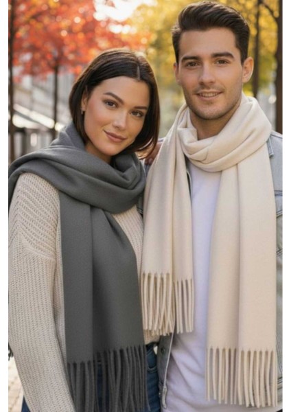 Unisex Yumuşak Dokulu Püsküllü Kışlık Buklet Atkı Şal 2'li Set