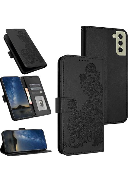 Samsung Galaxy S21FE Için Kart Yuvası ve Destekli Koruyucu Manyetik Kapatmalı Pu Deri Kılıf (Yurt Dışından)