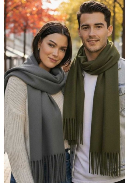 Unisex Yumuşak Dokulu Püsküllü Kışlık Buklet Atkı Şal 2'li Set