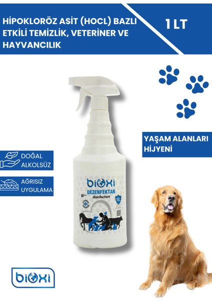 Veteriner ve Hayvan Dezenfektanı 1 LT/ Hipokloröz asit (HOCl) bazlı