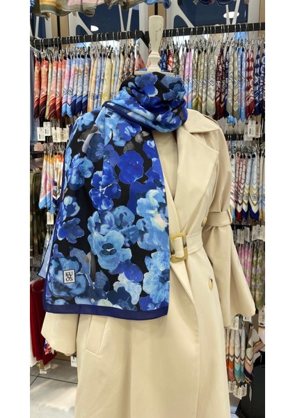 Gün Çiçekleri Desenli Şal Mavi fiyatları