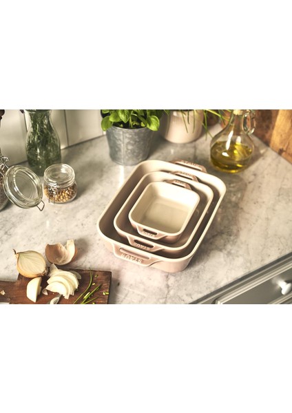 Seramik Fırın Kabı Seti 3'lü Pembe modelleri