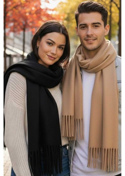 Unisex Yumuşak Dokulu Püsküllü Kışlık Buklet Atkı Şal 2'li Set