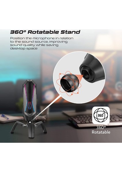 Oyuncu Mikrofonu Touch Kontrol Uzaylı Tasarım LED Işıklı Hd Kayıt - Vertux Marshal modelleri