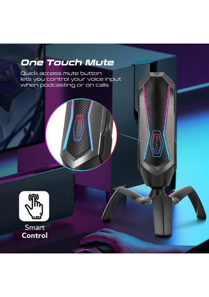 Oyuncu Mikrofonu Touch Kontrol Uzaylı Tasarım LED Işıklı Hd Kayıt - Vertux Marshal fırsatları