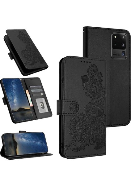 Samsung Galaxy S20 Ultra Için Kart Yuvası ve Destekli Koruyucu Manyetik Kapatmalı Pu Deri Kılıf (Yurt Dışından)