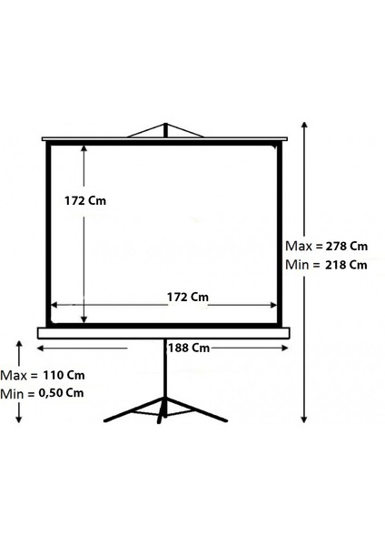 TX-18 180x180 cm Tripod Ayaklı Taşınabilir Manuel Projeksiyon Perdesi (Arkası Siyah Fonlu)