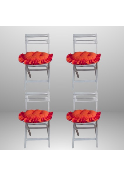 Fırfırlı, Saçaklı Oval Sandalye Minderi 40X40 cm ( 4 Adet )