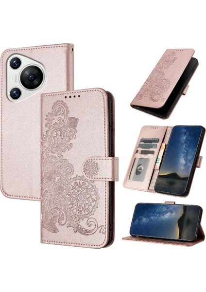Huawei Pura 70 Için Kart Yuvası ve Destekli Koruyucu Manyetik Kapatmalı Pu Deri Kılıf (Yurt Dışından)