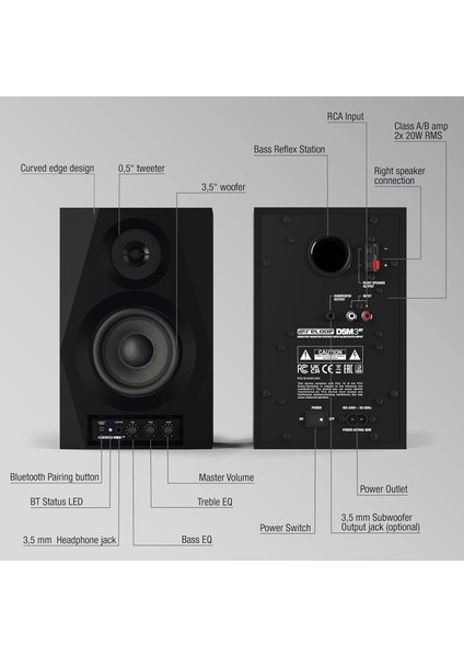 Dsm-3 Bt | Çift | 3 Inç 2x 20W 2-Yollu Bluetooth Özellikli Aktif Stüdyo Referans & Dj Monitör modelleri