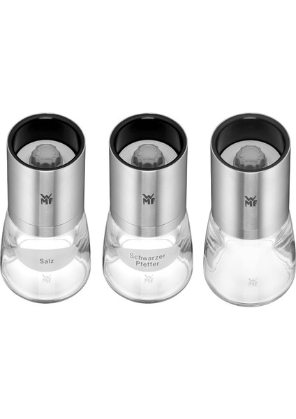 De Luxe Tuz ve Karabiber Değirmeni Seti, 3 Parça, Doldurulmuş, Cromargan Paslanmaz Çelik, Mat, C modelleri