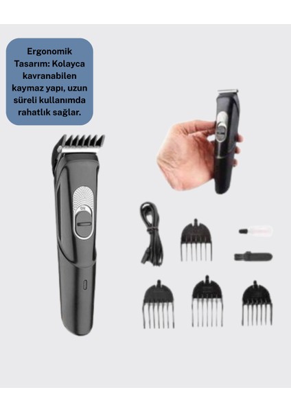 Ergonomik Tasarımlı, 3 Taraklı Profesyonel Şarjlı Saç Sakal Tıraş Makinesi fırsatları
