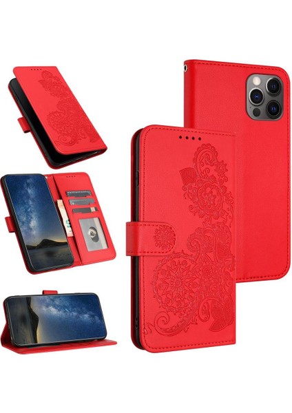 iPhone 14 Pro Max Için Kart Yuvası ve Destekli Koruyucu Manyetik Kapatmalı Pu Deri Kılıf (Yurt Dışından)