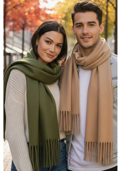 Unisex Yumuşak Dokulu Püsküllü Kışlık Buklet Atkı Şal 2'li Set