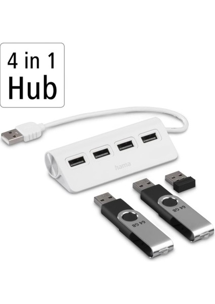USB Hub, 4 Ports, USB 2.0, 480 Mbit/s, Beyaz fırsatları
