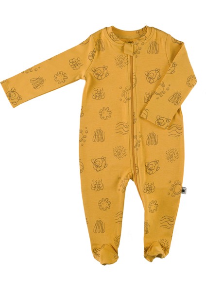 Zip Organik Pamuk Patikli Uyku Tulumu-Safran Sarı
