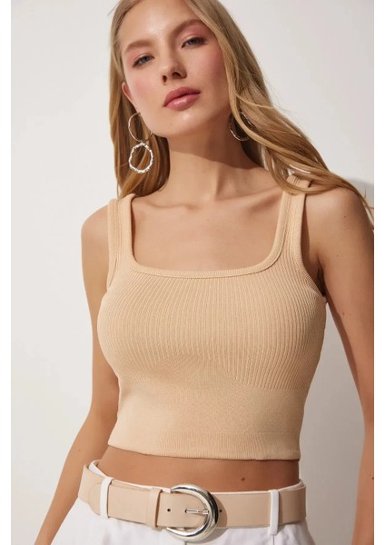 Kadın Kare Yaka Askılı Crop Top Bluz Kaşkorse fırsatları