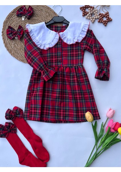 Kız Çoçuğu Bebek Yaka Oduncu Desenli Elbise