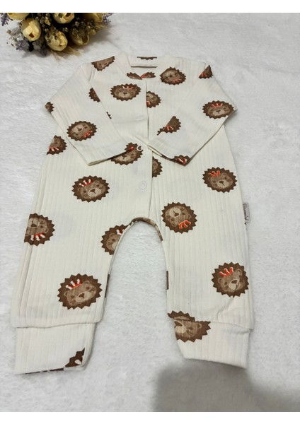 Tuembaby %100 Pamuk Aslan Manşetli Uzun Kollu Çıtçıtlı Unisex Bebek Tulumu