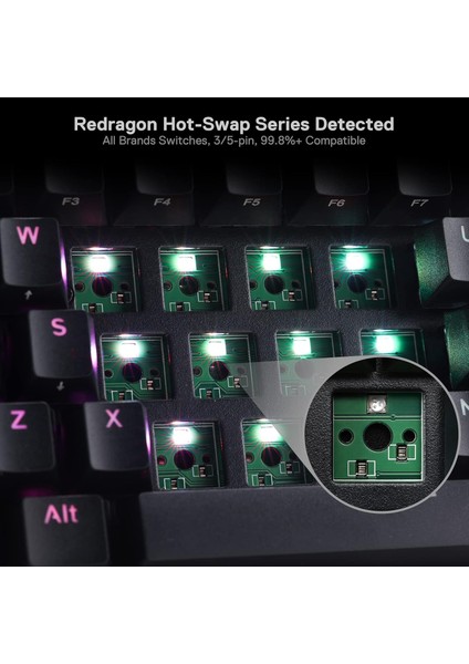 K530 Pro Draconic%60 Bt Türkçe Q Klavye/kablolu / 2,4 Ghz Kablosuz Mekanik, 61 Tuş, Hot-Swa modelleri
