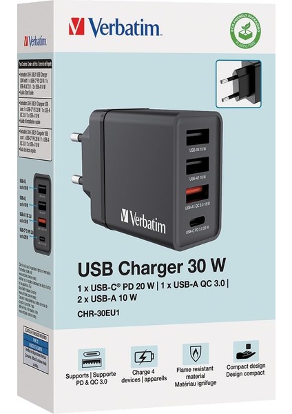 49700 CHR-30EU1 USB Charger 30W Black USB Şarj Cihazı fiyatları
