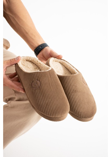 Erkek Ev Terliği Gondol Fitilli Kadife Nakışlı Yumuşak Sessiz Taban Kışlık Terlik