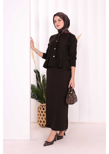 Triko Etek ve Hırka Takım 17040 Kahverengi