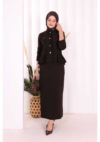 Triko Etek ve Hırka Takım 17040 Kahverengi modelleri