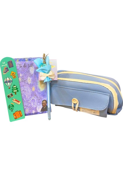 Düğmeli Mavi Kalem Kutu,yıldızlı Gece To Do List,travel Temalı Kitap Ayracı,kuru Çiçekli Kalem fiyatları